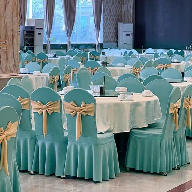 Universal Thick Elastic Hotel Chair Covers with Ribbons for Weddings